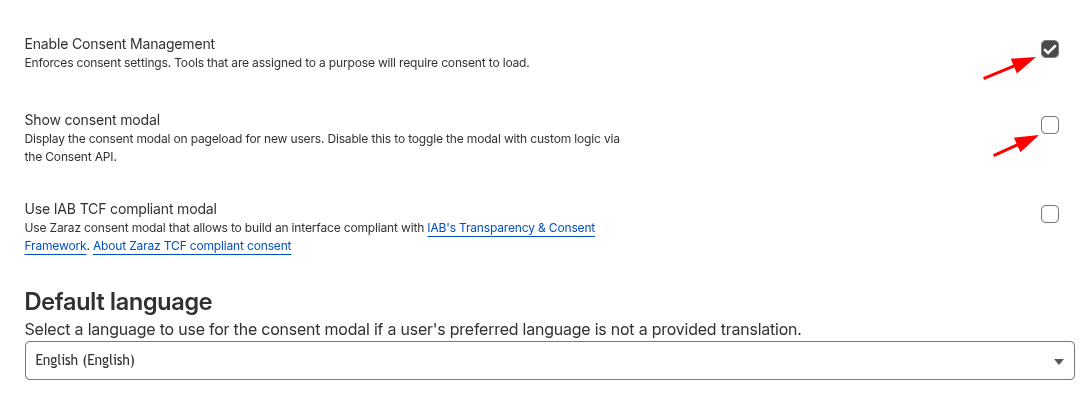 Zaraz consent settings