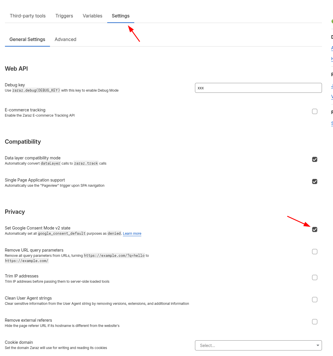 Enable “Set Google Consent Mode v2 state” in Zaraz settings